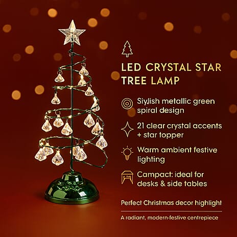 LED Christmas Tree - Green - 19 Crystals - (3xAAA batteries not inc)
