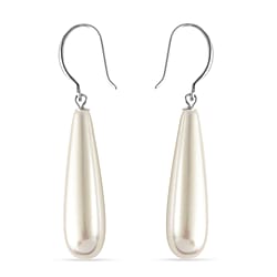 Red Shell Pearl Drop Earrings in Rhodium Overlay Sterling Silver 30.000  Ct.