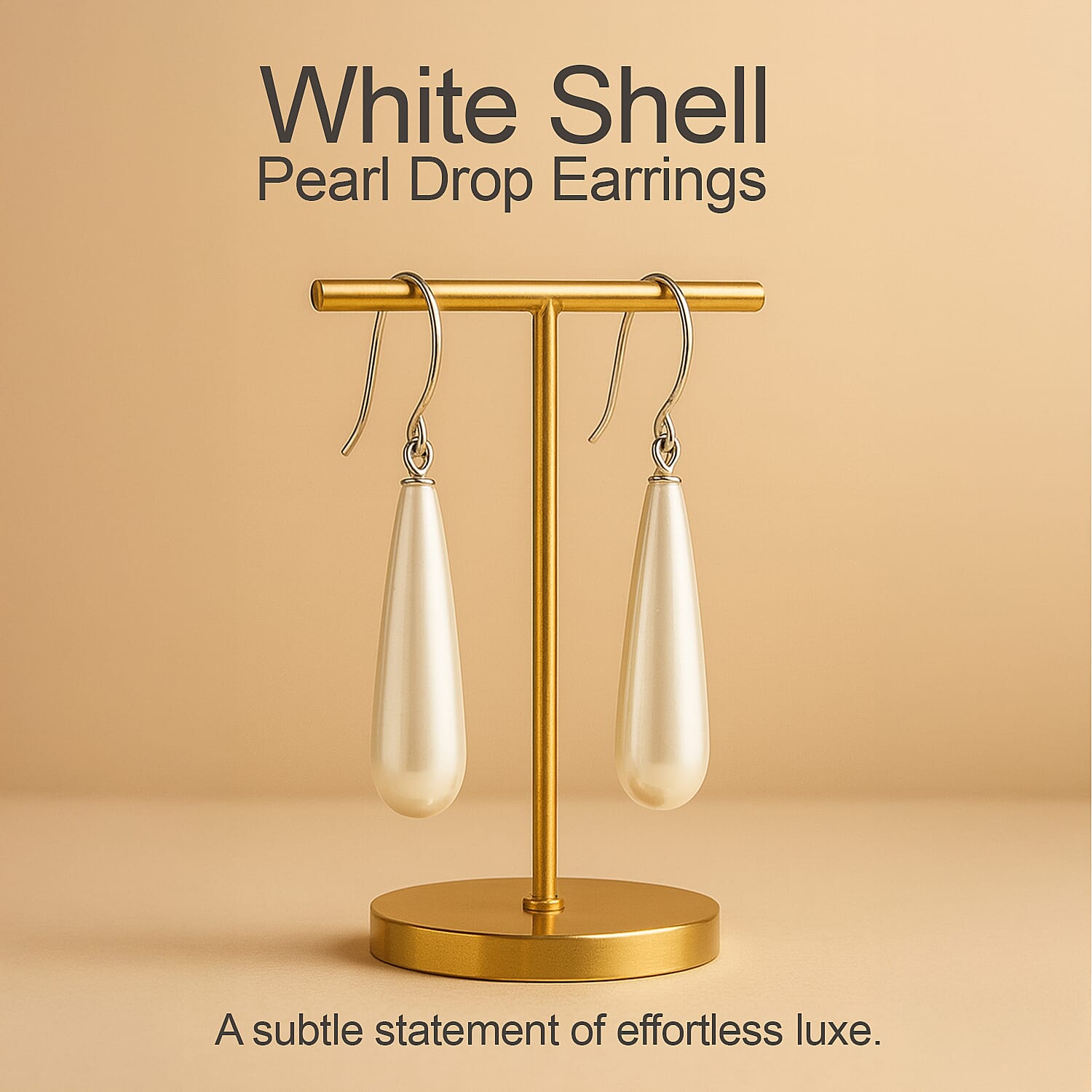 White Shell Pearl Drop Earrings with Hook in Rhodium Overlay Sterling Silver