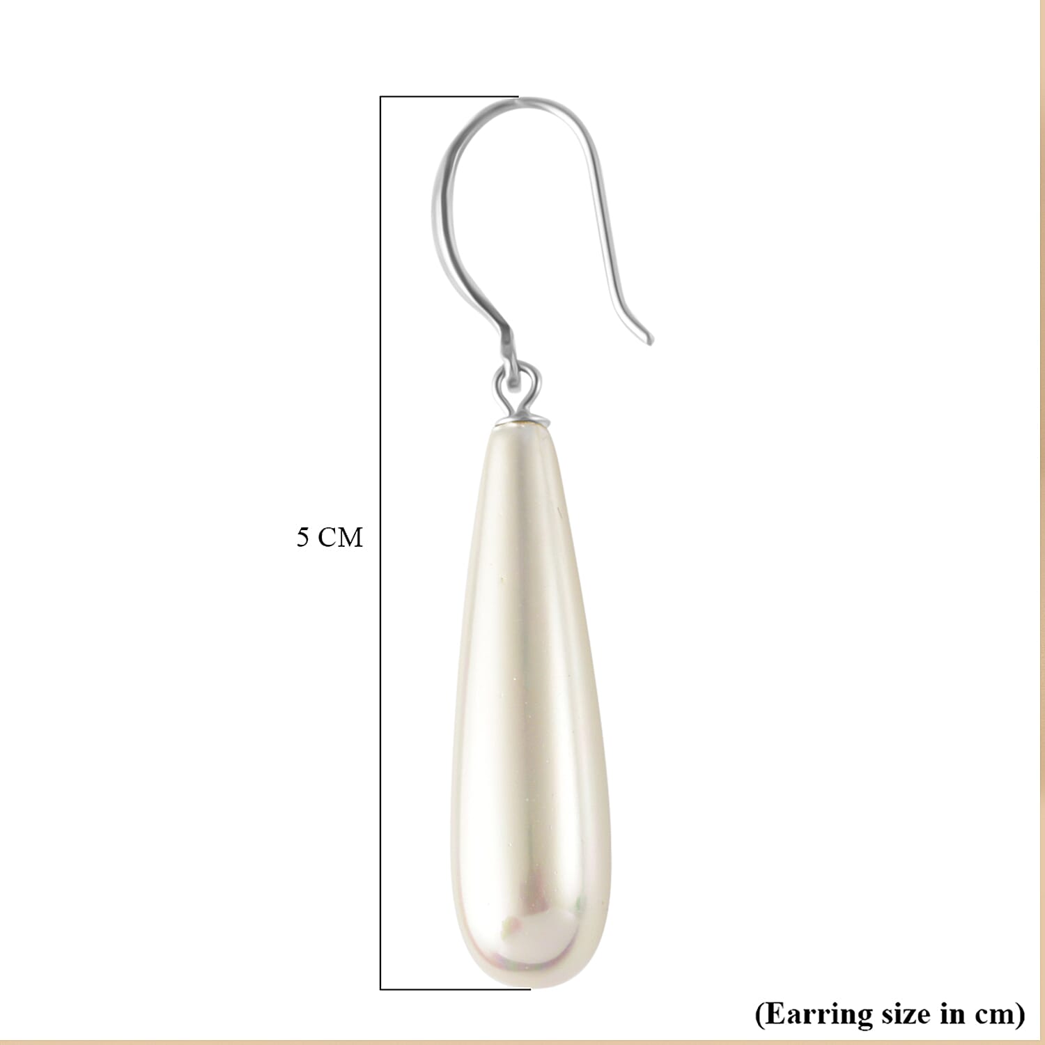 White Shell Pearl Drop Earrings with Hook in Rhodium Overlay Sterling Silver