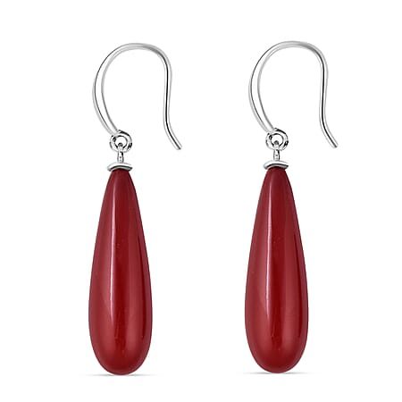 Red Shell Pearl Drop Earrings in Rhodium Overlay Sterling Silver 30.000  Ct.