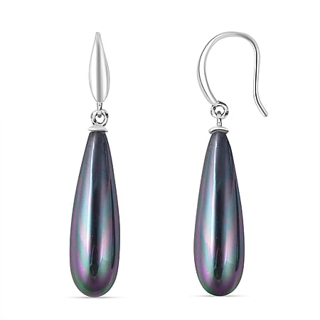 Peacock Colour Shell Pearl  Earrings in Rhodium Overlay Sterling Silver