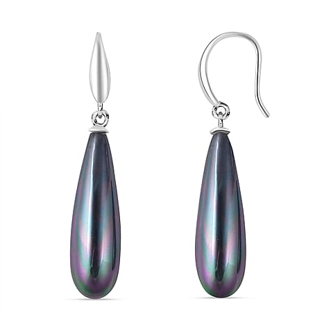 Peacock Color Shell Pearl  Earring in Rhodium Overlay Sterling Silver