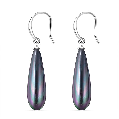 Peacock Color Shell Pearl  Earring in Rhodium Overlay Sterling Silver