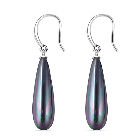 Peacock Colour Shell Pearl  Earrings in Rhodium Overlay Sterling Silver