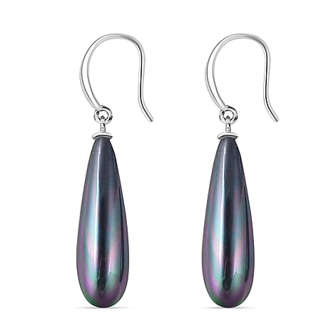 Peacock Color Shell Pearl  Earring in Rhodium Overlay Sterling Silver