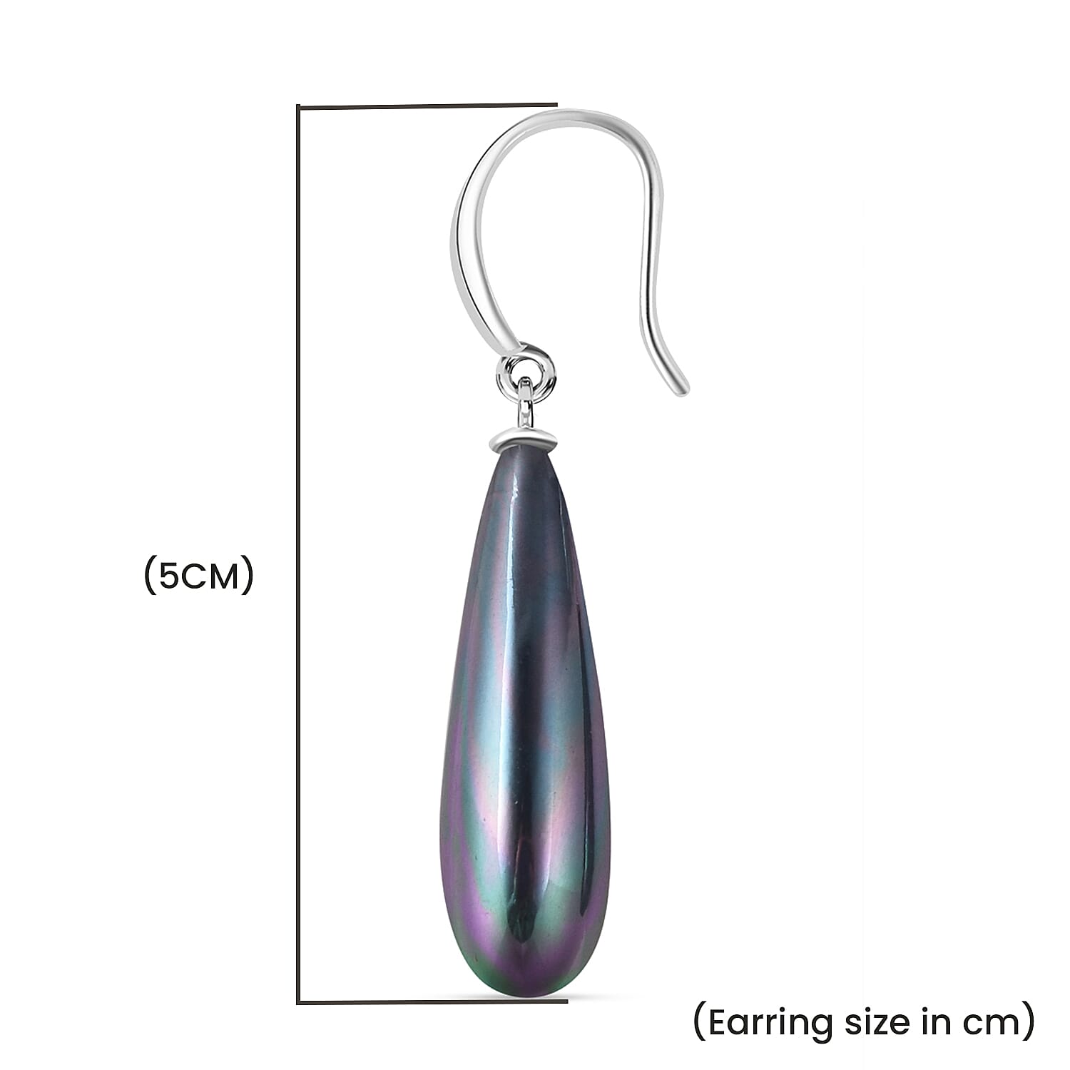 Peacock Color Shell Pearl  Earring in Rhodium Overlay Sterling Silver