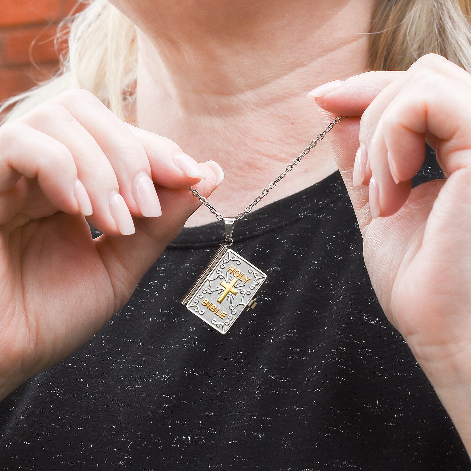 Elegant Holy Bible Locket Pendant with Adjustable Slider Chain (up to 28 Inches) - includes Premium Presentation Gift Box