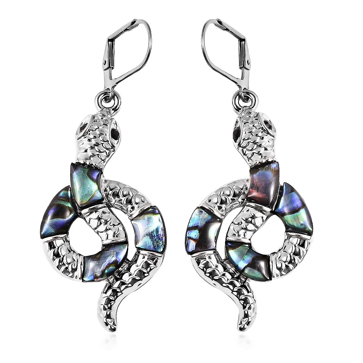 Abalone Shell & Black Austrian Crystal Serpentl Earrings