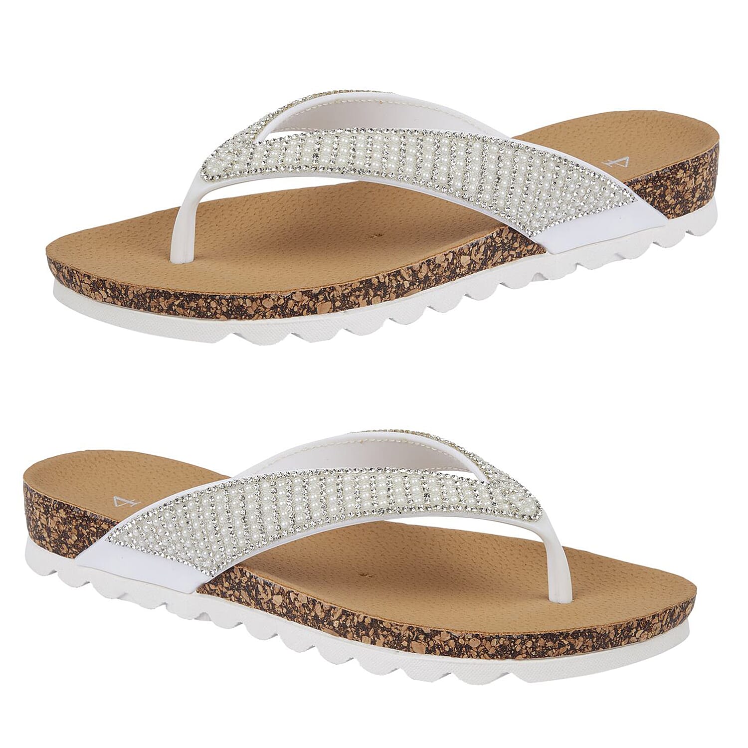 Shoes by Emma SUNSET Ladies Beaded Strap Detail Round Toe Sandal (Size 4) - White