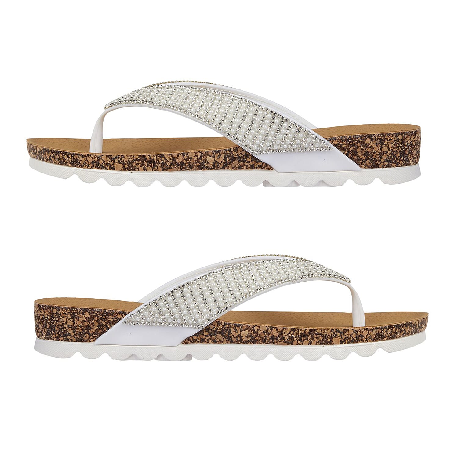 Shoes by Emma SUNSET Ladies Beaded Strap Detail Round Toe Sandal (Size 4) - White