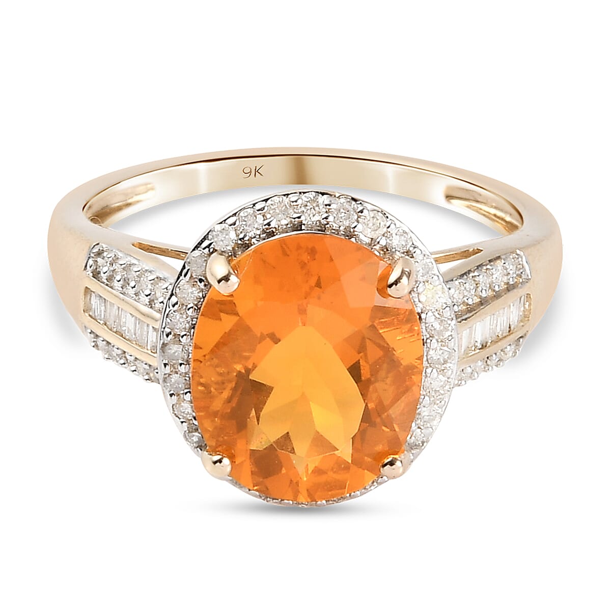 9K Yellow Gold Brazilian Fire Opal and Diamond Ring 2.68 Ct.