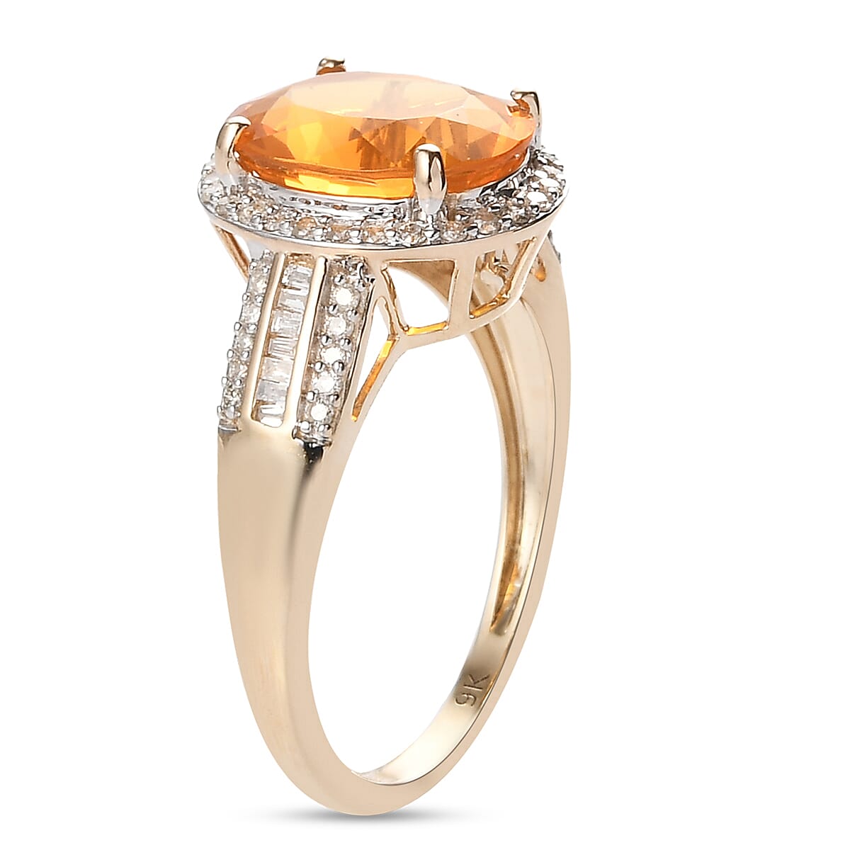 9K Yellow Gold Brazilian Fire Opal and Diamond Ring 2.68 Ct.
