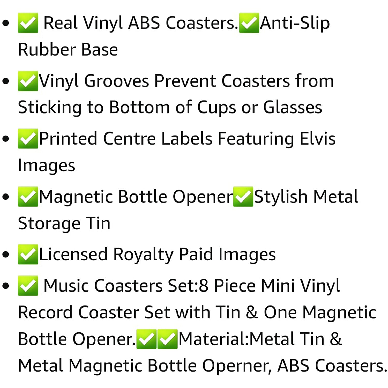 Set of 8 Elvis Presley Music Disc Coasters) - Black