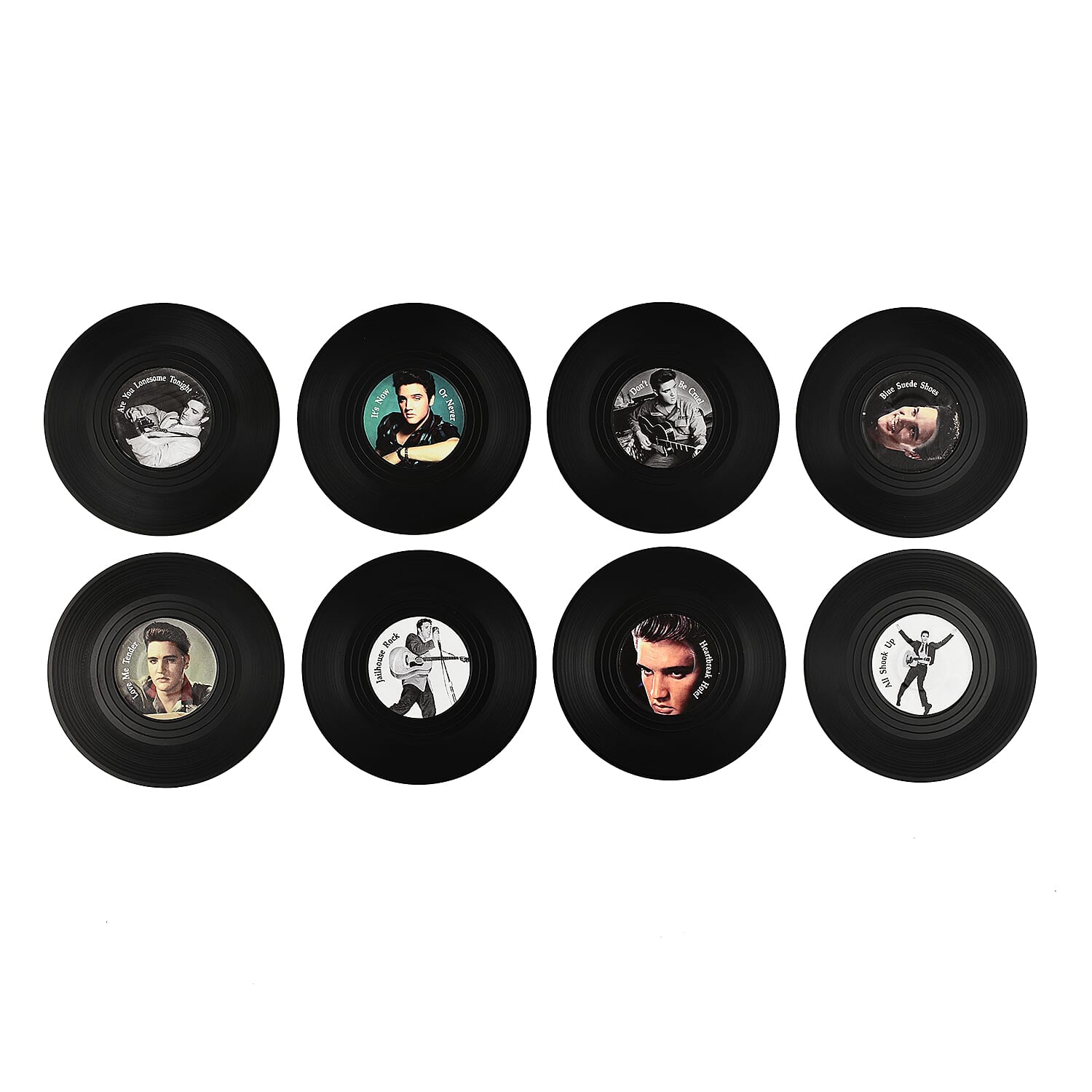 Set of 8 Elvis Presley Music Disc Coasters) - Black