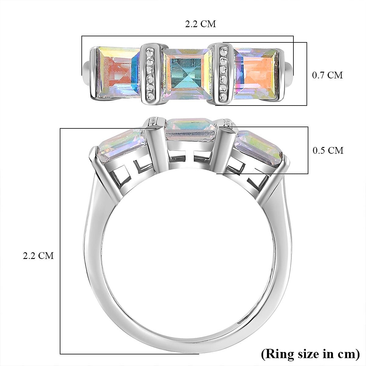 Mercury Mystic Topaz  3 Stone Ring in Rhodium Overlay Sterling Silver 2.60 Ct