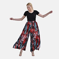 TAMSY 100% Viscose Elastic- waistband Palazzo Trouser (One Size) - Blue