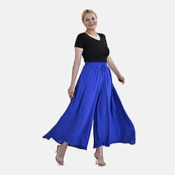 TAMSY 100% Viscose Elastic- waistband Palazzo Trouser (One Size) - Blue