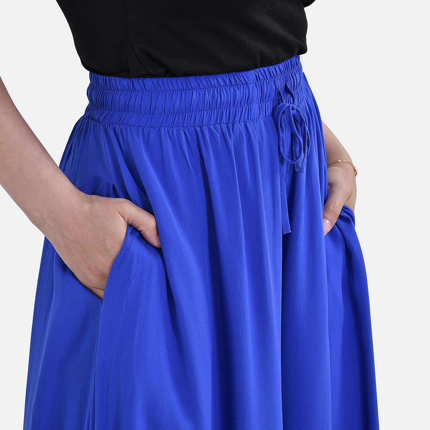 TAMSY 100% Viscose Elastic- waistband Palazzo Trouser (One Size) - Blue