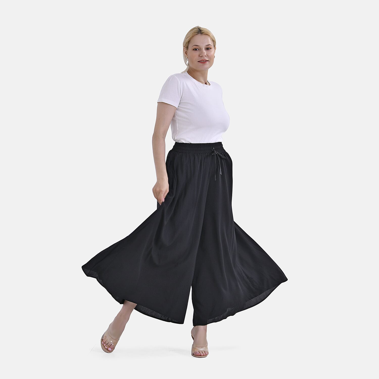 Tamsy 100% Viscose Elastic-waistband Culotte (One Size 8 - 18) - Black