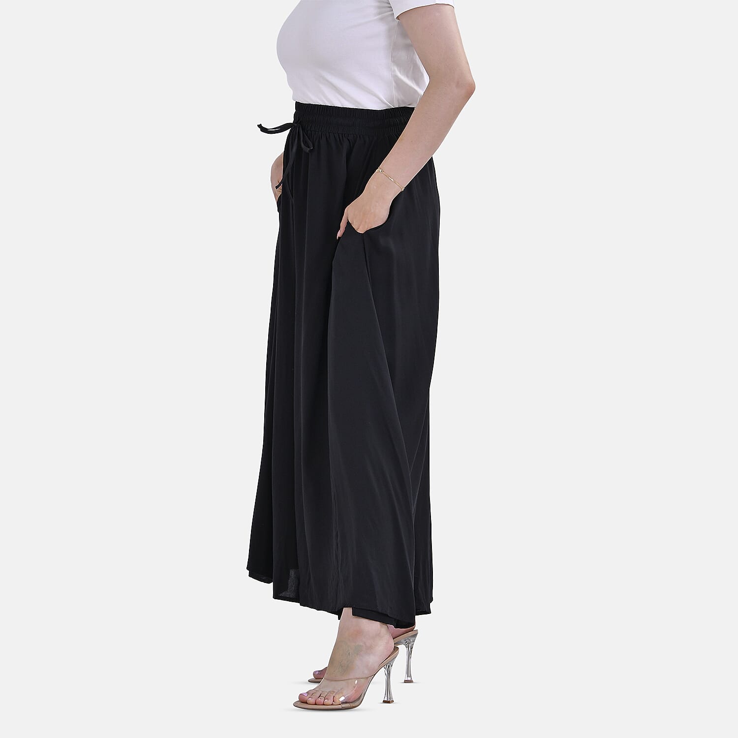 Tamsy 100% Viscose Elastic-waistband Culotte (One Size 8 - 18) - Black