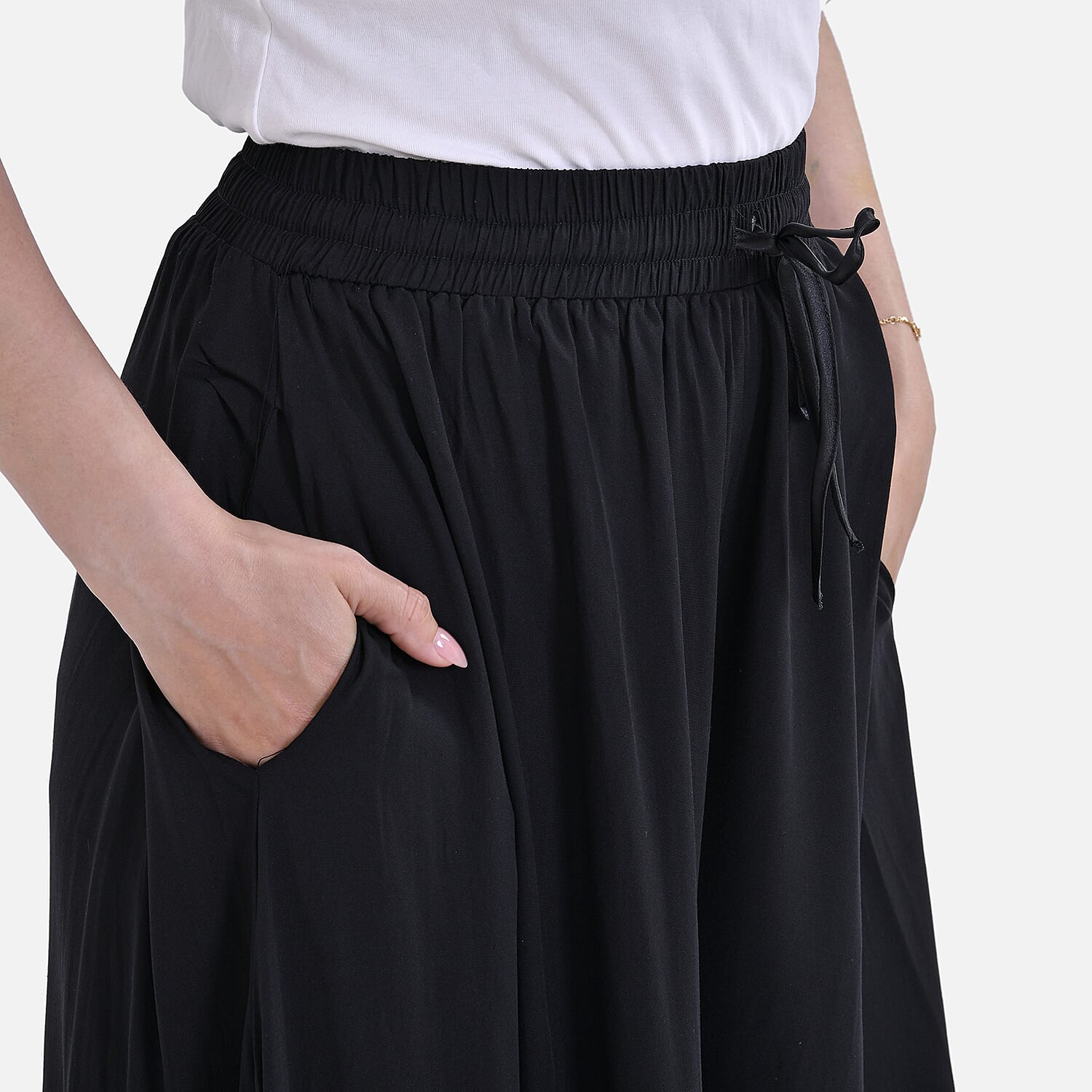 Tamsy 100% Viscose Elastic-waistband Culotte (One Size 8 - 18) - Black