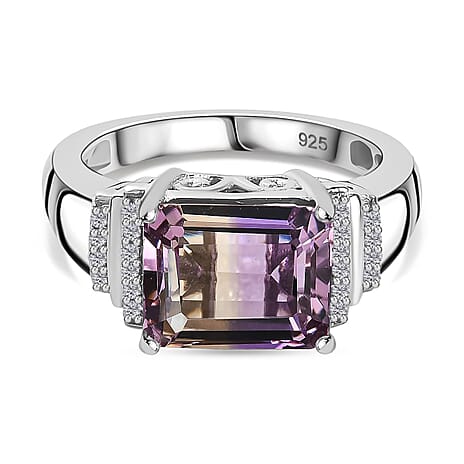 Ametrine & Natural Zircon Ring in Rhodium Overlay Sterling Silver 3.90 Ct