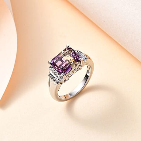 Ametrine & Natural Zircon Ring in Rhodium Overlay Sterling Silver 3.90 Ct