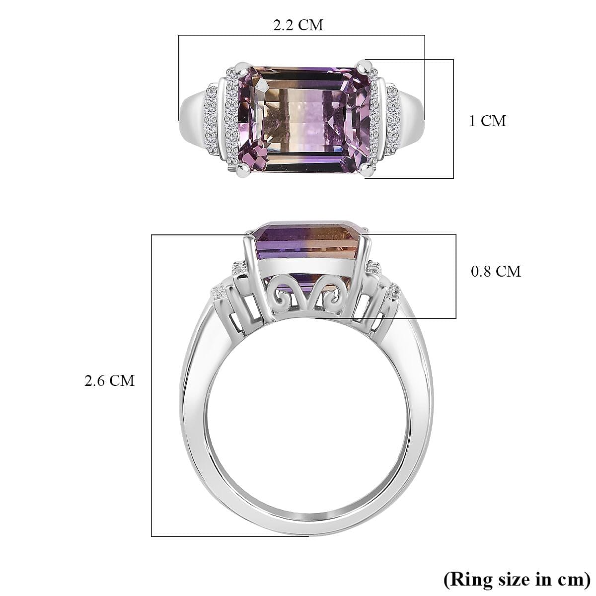 Ametrine & Natural Zircon Ring in Rhodium Overlay Sterling Silver 3.90 Ct