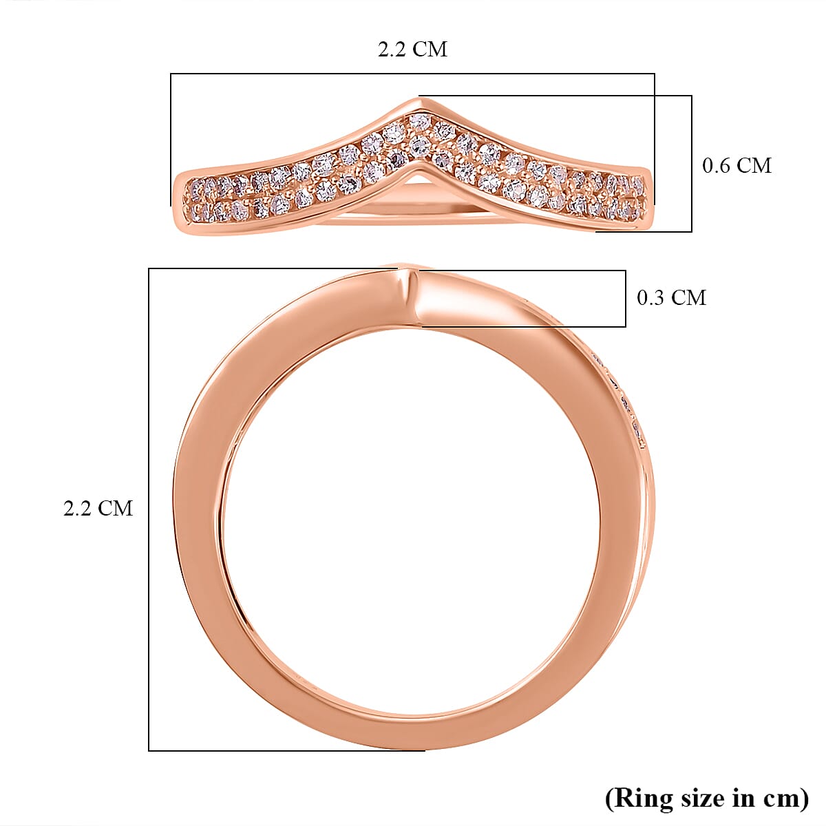 9K Rose Gold Certified Natural Pink Diamond 0.25ct (I1-I2) Wishbone Ring