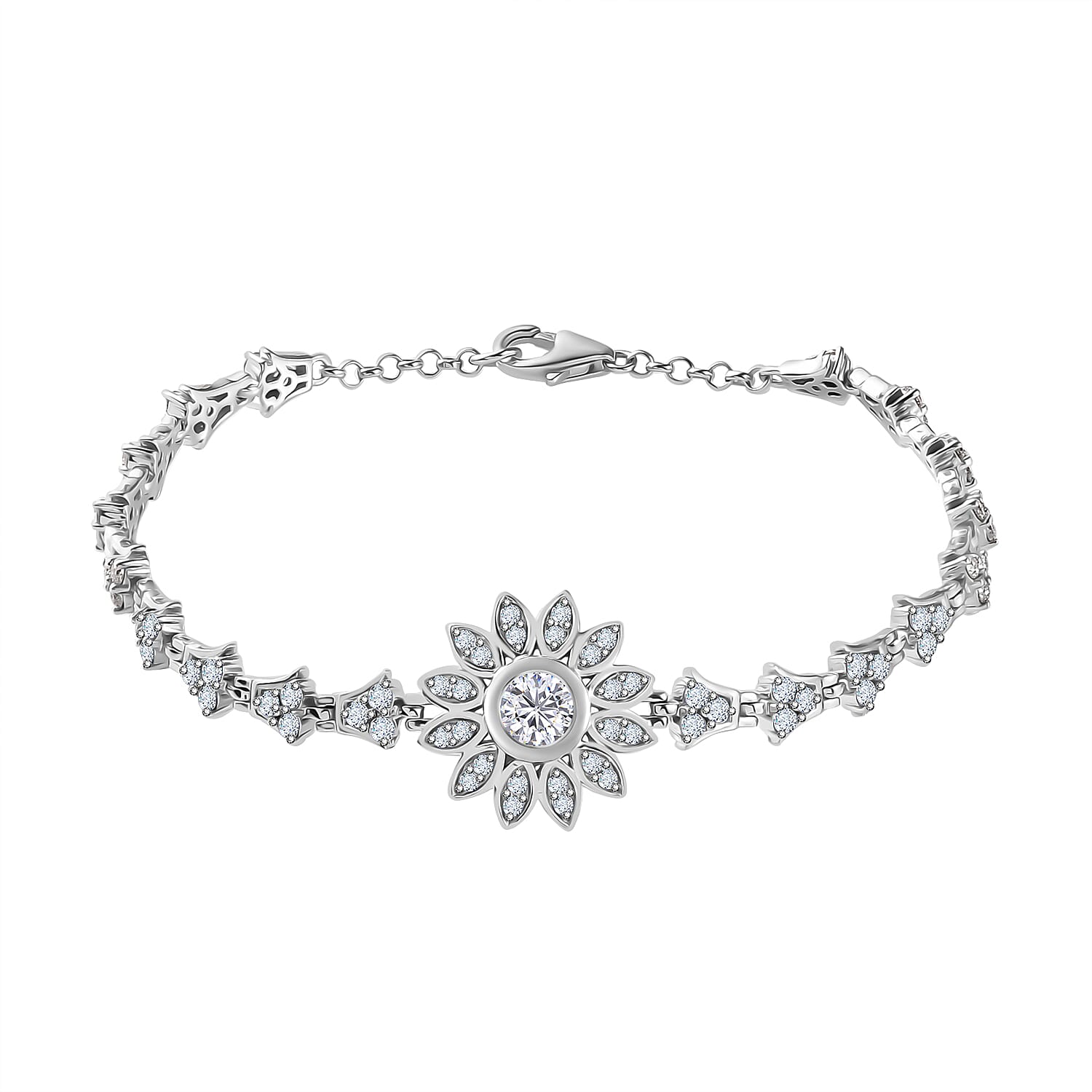 GP Italian Garden Collection - Moissanite Bracelet (Size - 7.5) in Rhodium Overlay Sterling Silver Wt. 10.75 Gms
