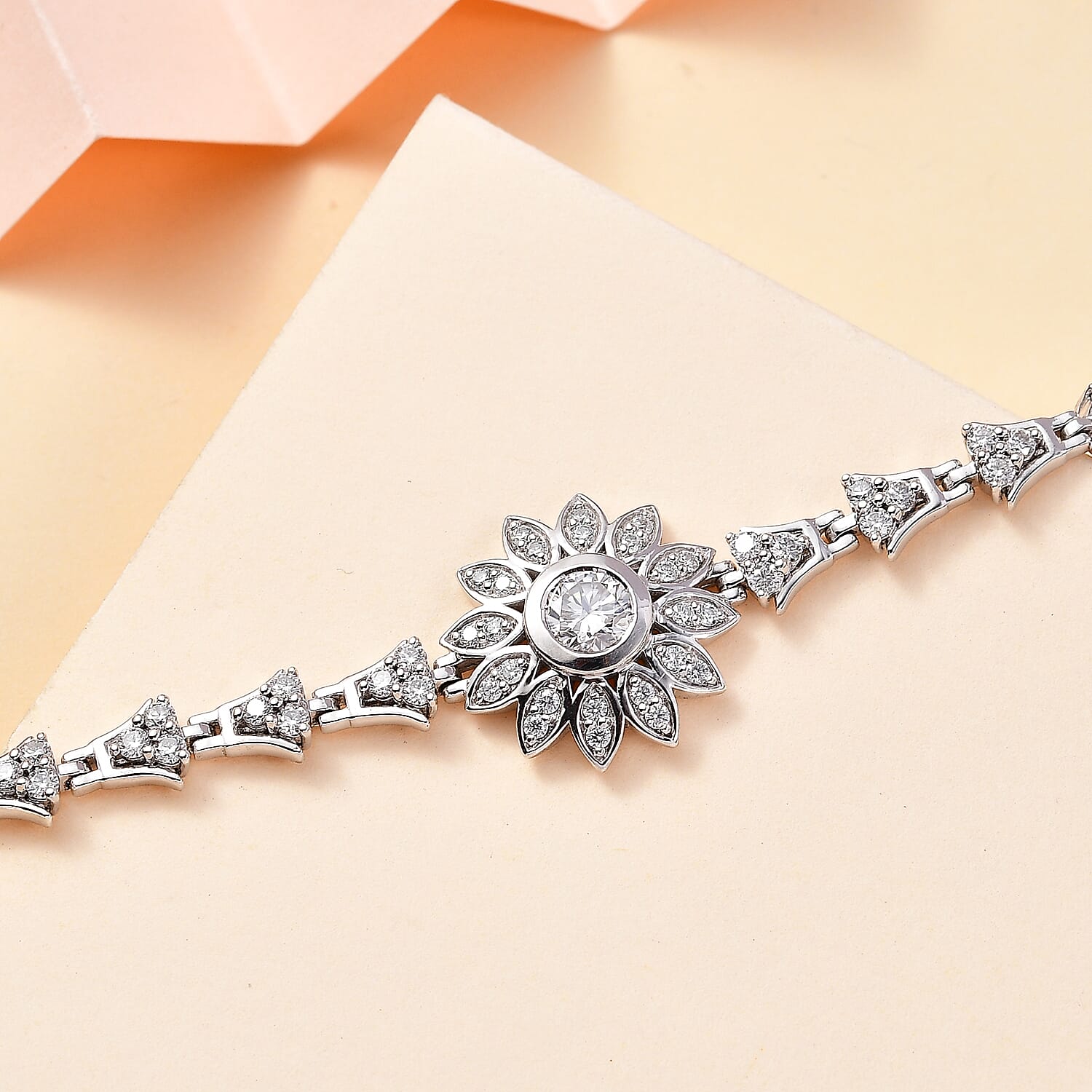 GP Italian Garden Collection - Moissanite Bracelet (Size - 7.5) in Rhodium Overlay Sterling Silver Wt. 10.75 Gms
