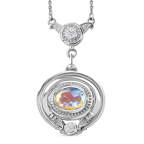 Mercury Mystic Topaz ,  White Zircon  Fancy Necklace (Size - 20) in Rhodium Overlay Sterling Silver 2.32 ct  2.136  Ct.