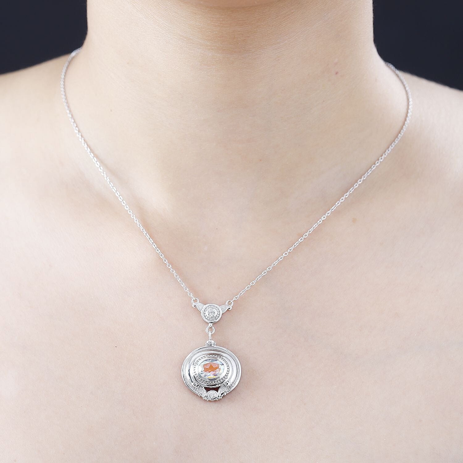 Mercury Mystic Topaz, White Zircon Necklace (Size - 20) in Rhodium Overlay Sterling Silver 2.136  Ct.