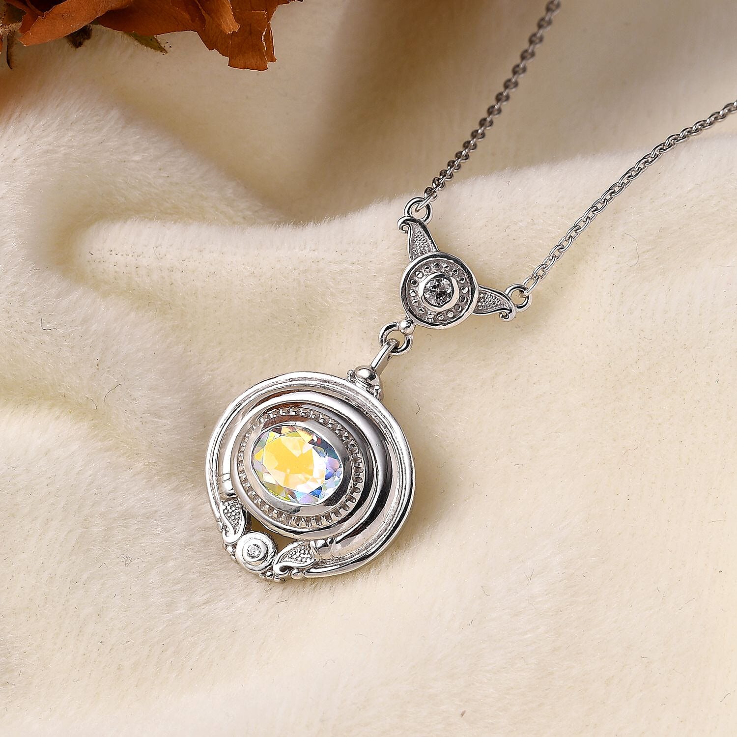 Mercury Mystic Topaz, White Zircon Necklace (Size - 20) in Rhodium Overlay Sterling Silver 2.136  Ct.