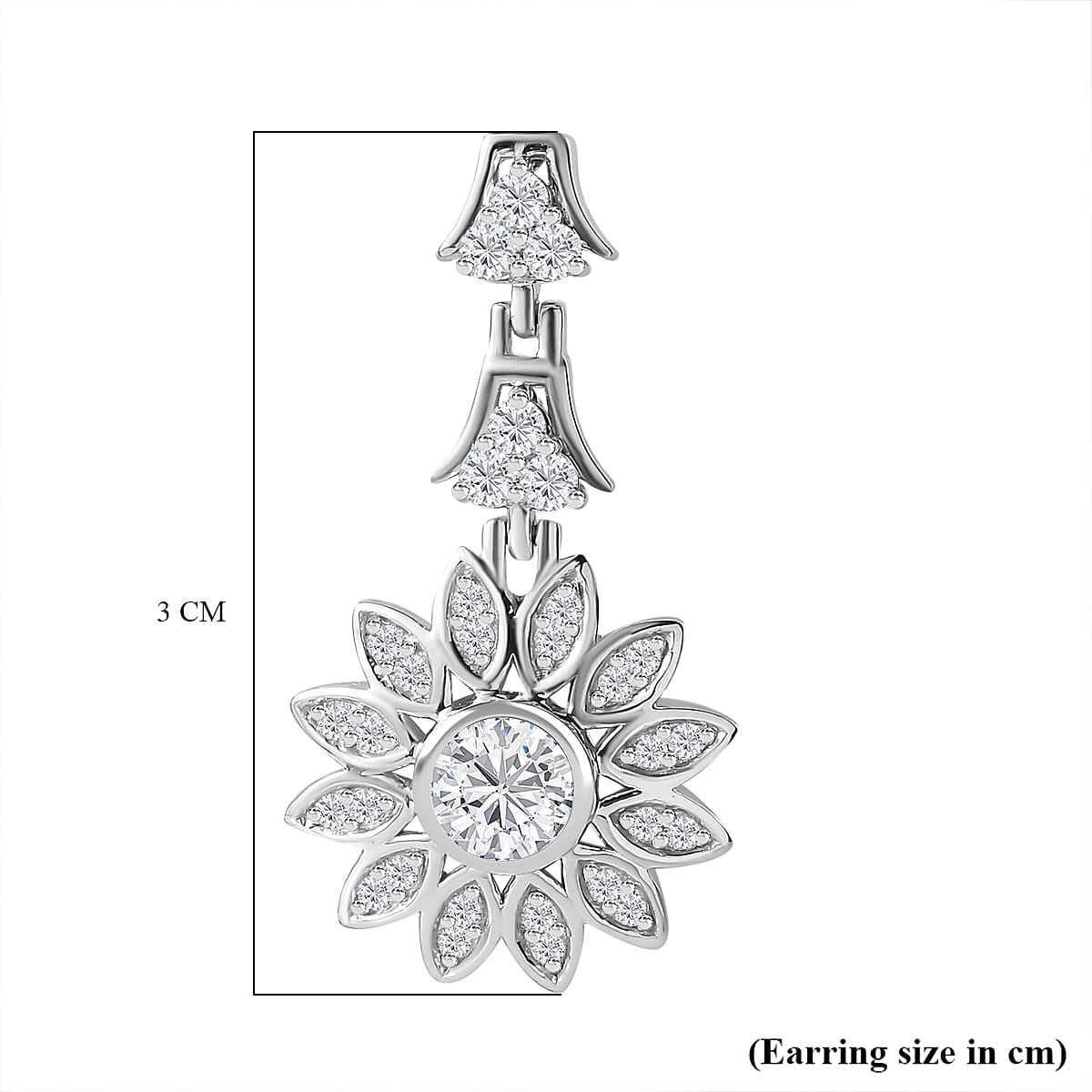 GP Italian Garden Collection - Moissanite Floral Dangle Earrings in Rhodium Overlay Sterling Silver Wt. 6.42 Gms