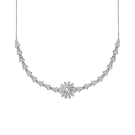 GP Italian Garden Collection - Moissanite Floral Necklace (Size - 20) in Rhodium Overlay Sterling Silver