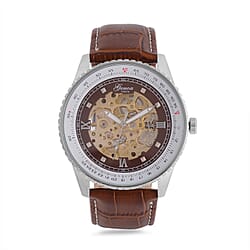 GENOA TIME V2 Automatic Movement Watch 3ATM Water Resistance With Skeleton Display Stylish Grey Leather Strap
