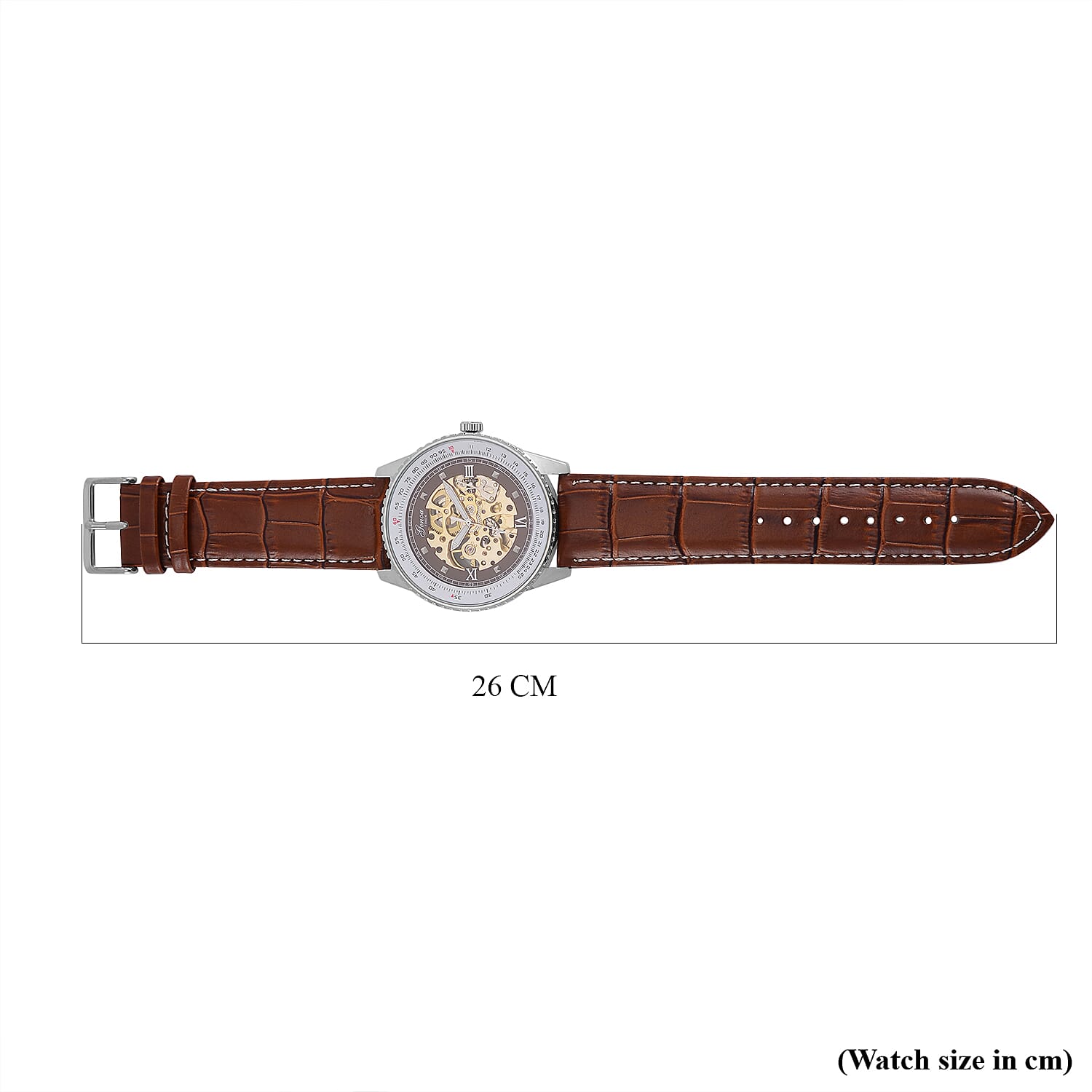 GENOA TIME V2 Automatic Movement Watch 3ATM Water Resistance with Skeleton Display stylish brown leather strap & stainless steel buckle.