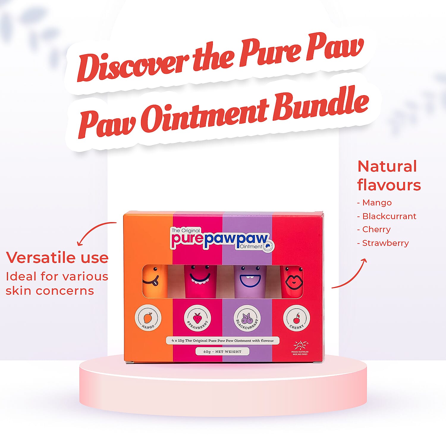 Pure Paw Paw Ointment Bundle (Includes 15g Mango, 15g Blackcurrant, 15g Cherry & 15g Strawberry)