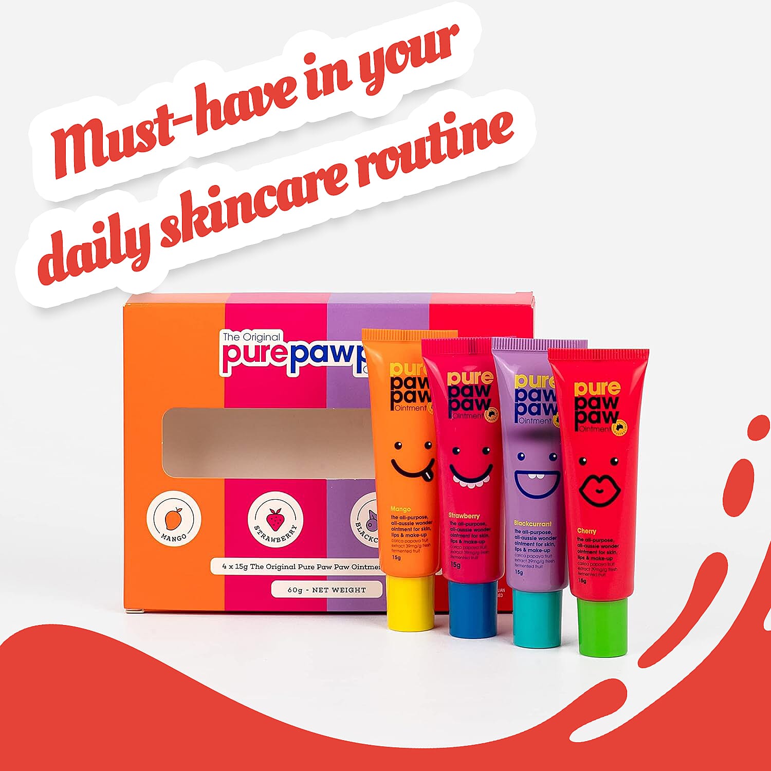 Pure Paw Paw Ointment Bundle (Includes 15g Mango, 15g Blackcurrant, 15g Cherry - 15g Strawberry) Pure Paw Paw Ointment Bundle (Includes 15g Mango, 15g Blackcurrant, 15g Cherry - 15g Strawberry)