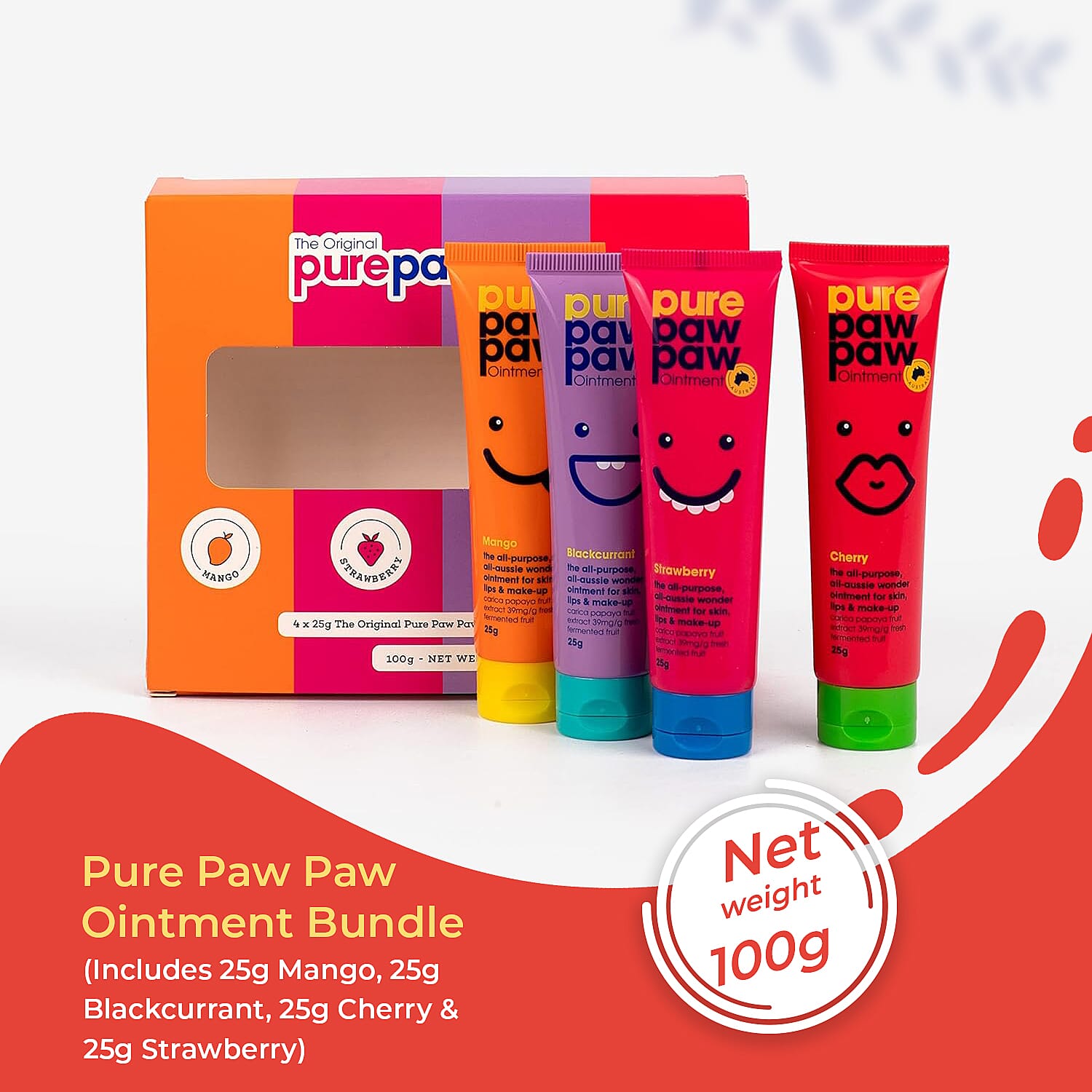 Pure Paw Paw Ointment Bundle (Includes 25g Mango, 25g Blackcurrant, 25g Cherry - 25g Strawberry)