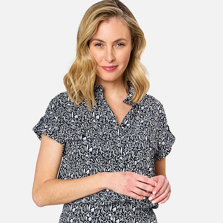 Emreco Roll Sleeve Relaxed Fit Print Blouse