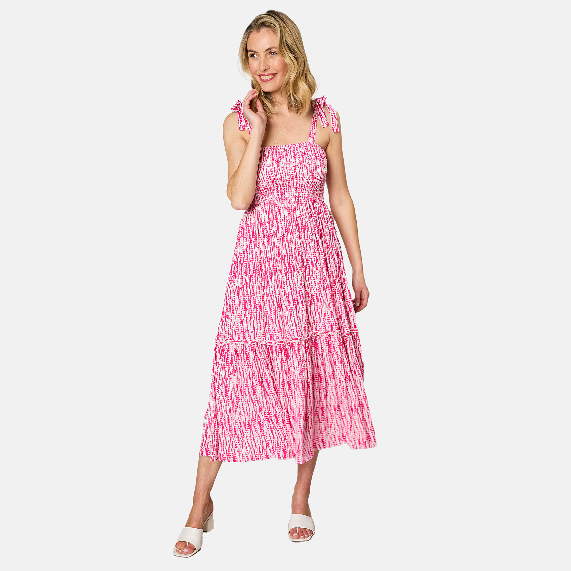 Emreco Shoulder Tie Midi Dress (Size 12) - Pink