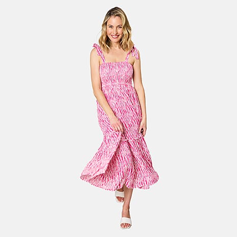 Emreco Shoulder Tie Midi Dress (Size 12) - Pink