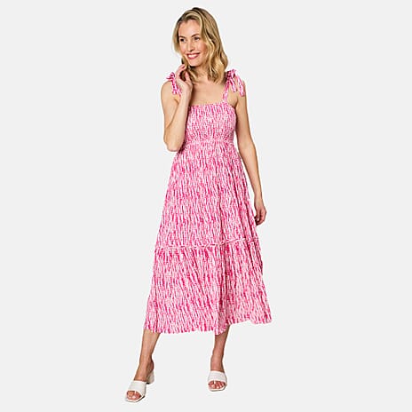 Emreco Shoulder Tie Midi Dress (Size 14) - Pink