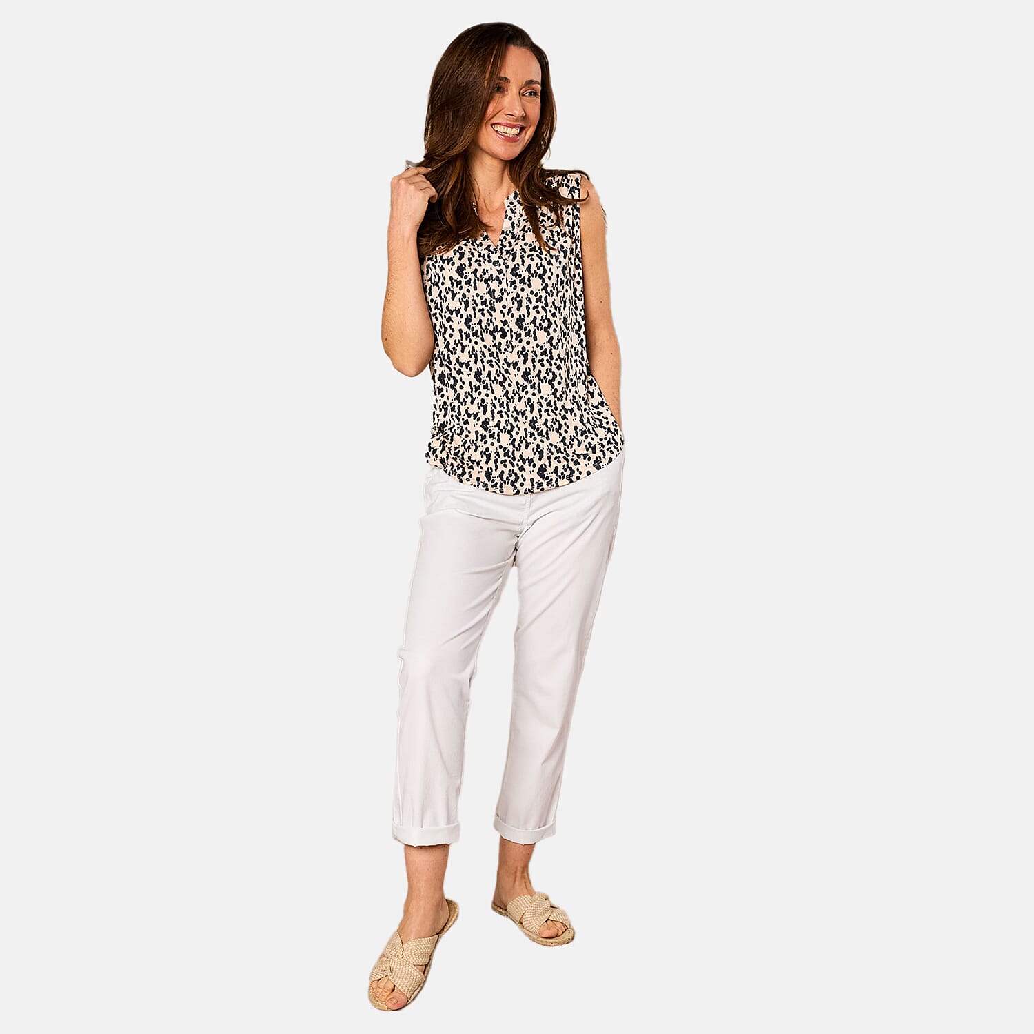 Emreco Sleeveless Animal Print Top (Size 10) - Ivory