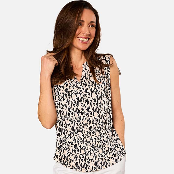 Emreco Sleeveless Animal Print Top (Size 10) - Ivory