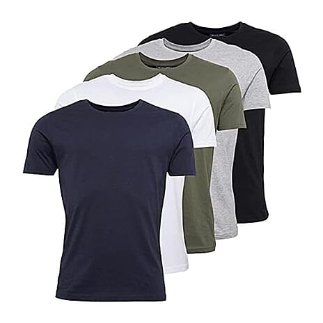 Smith - Jones Pack of 5 100% Cotton Knitted Crew Neck Tee (Size S) - Navy - Multi