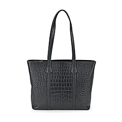 Leather Croco Embossed Tote Bag (Size 38x12x27 cm) - Olive & Black